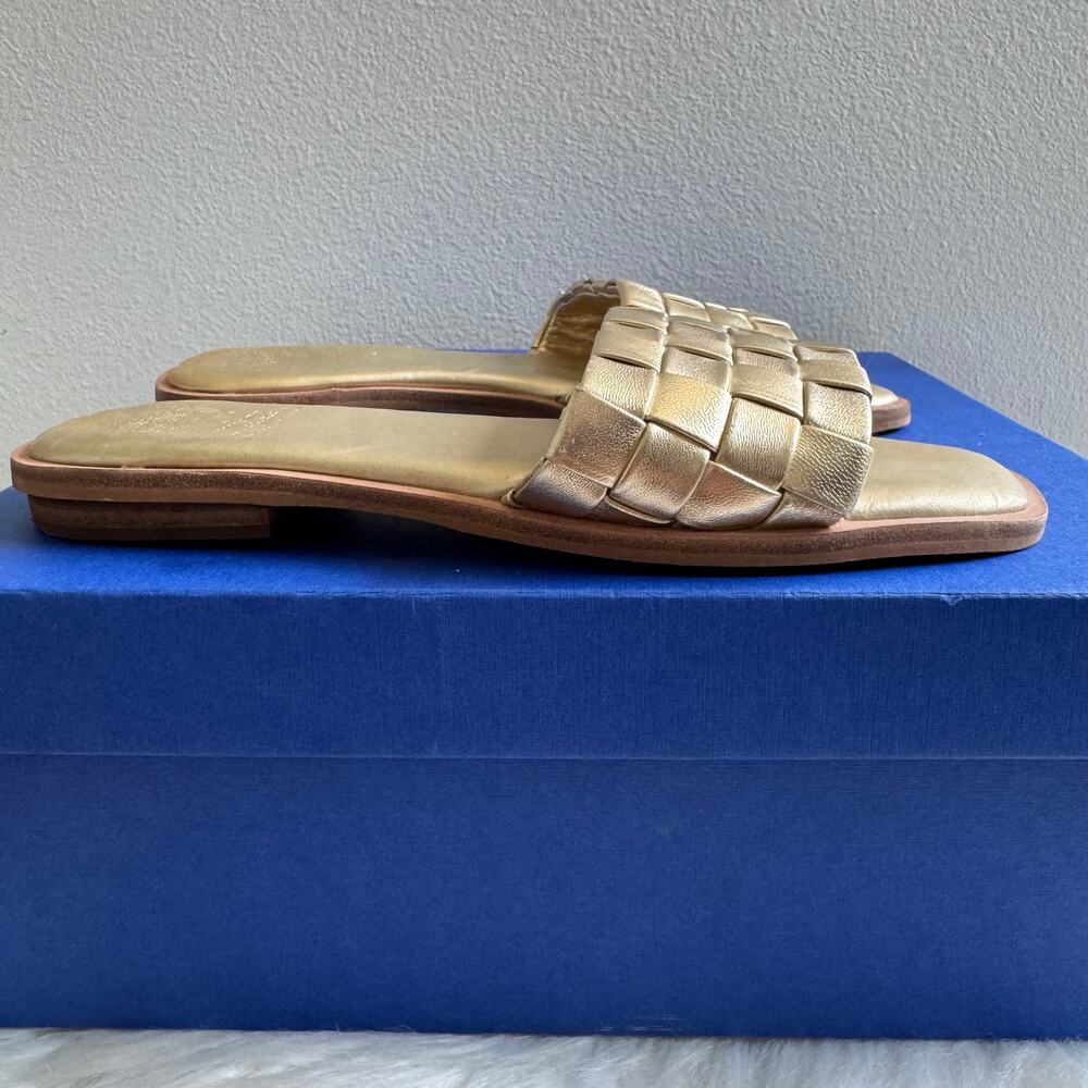 Vince Camuto Metallic Gold Woven Leather Slide Sandals Size 7 - Picture 3 of 10
